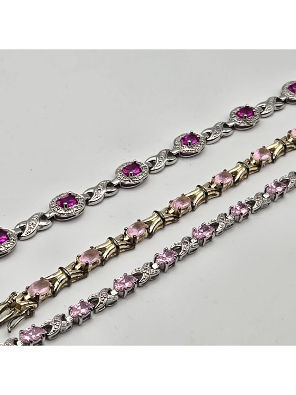 Vintage Sterling Silver 925 Tennis Bracelets Lot of 3 Pink Sapphire Lab Created